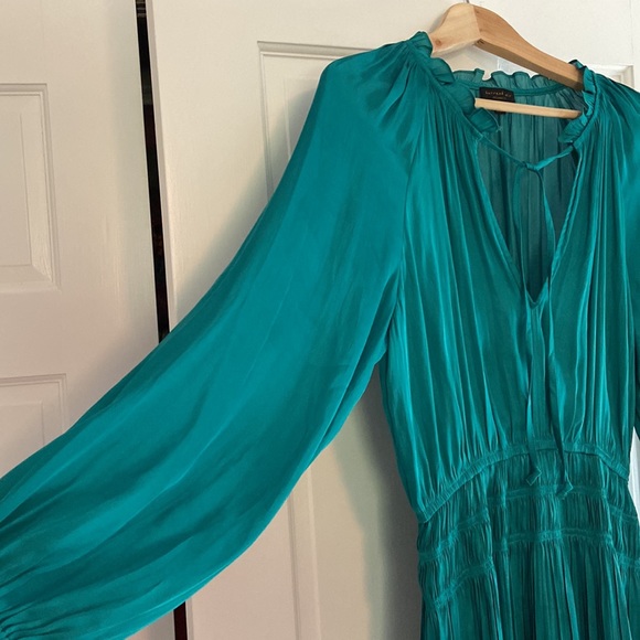 Current Air from Anthropologie Green/Teal Blue Silky Dress - Picture 8 of 14